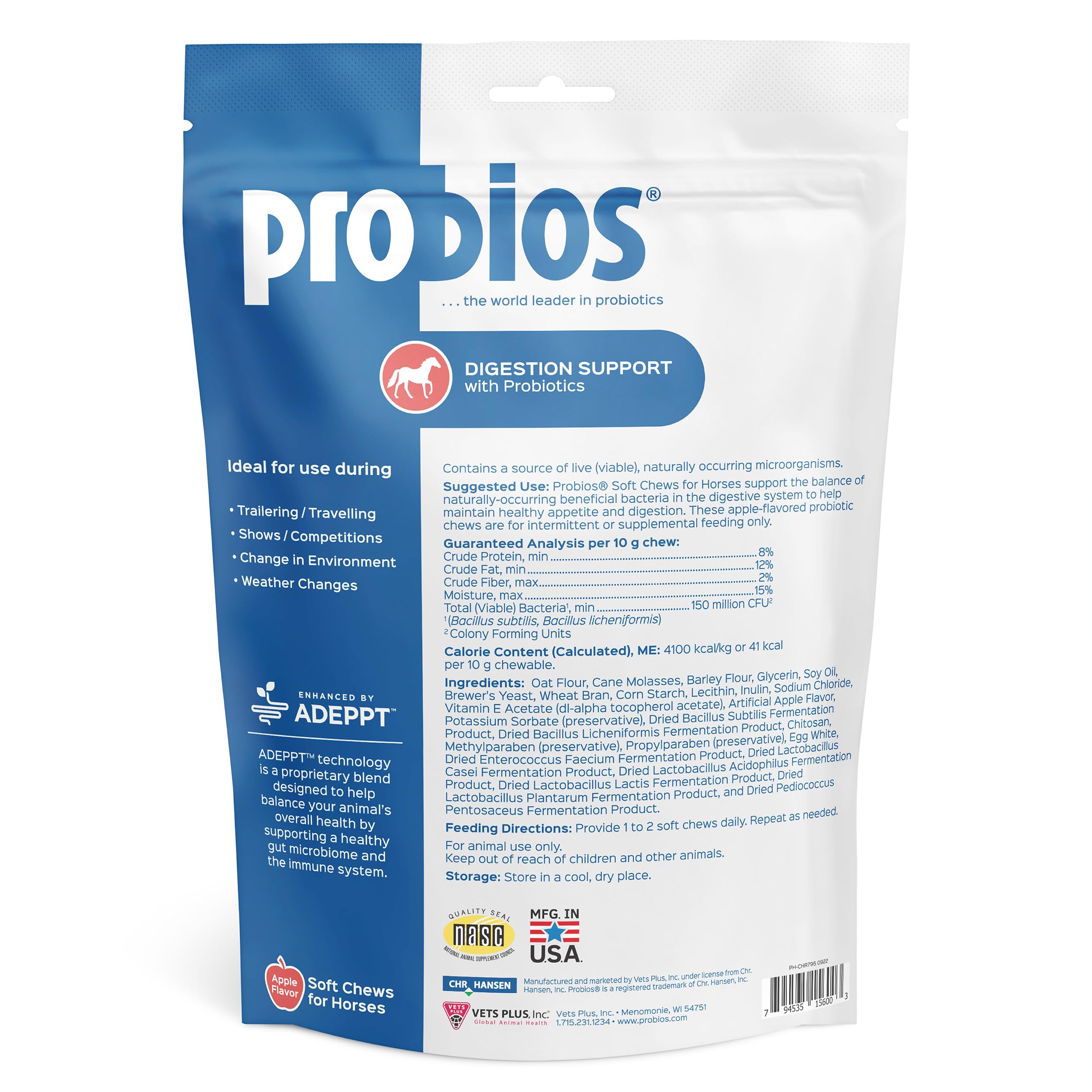 Probios para caballos: prebiótico ADEPT para balance microbiano mejorado.