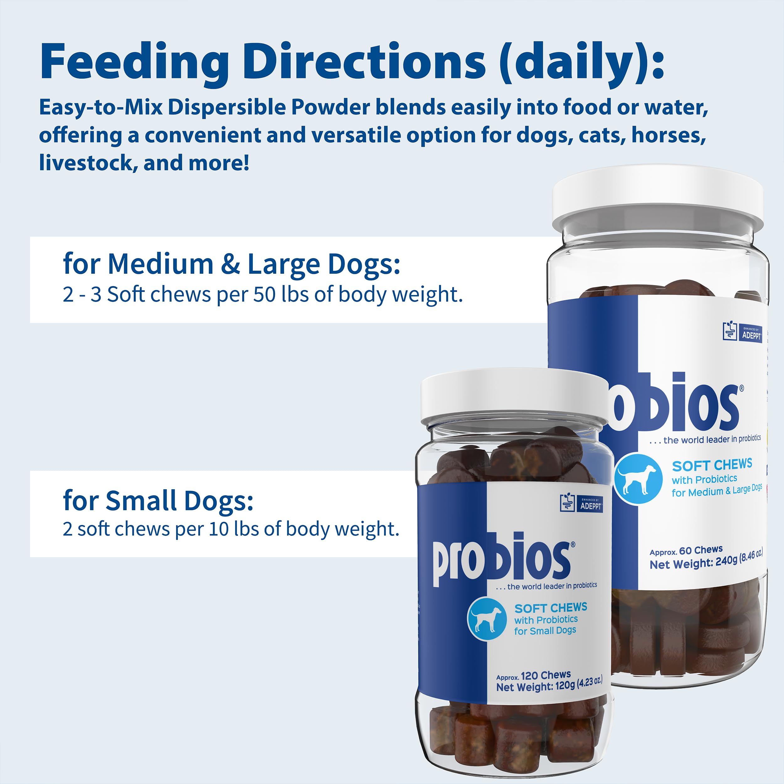 Probios Dog Soft Chews highlight ADEPPT technology for gut balance.