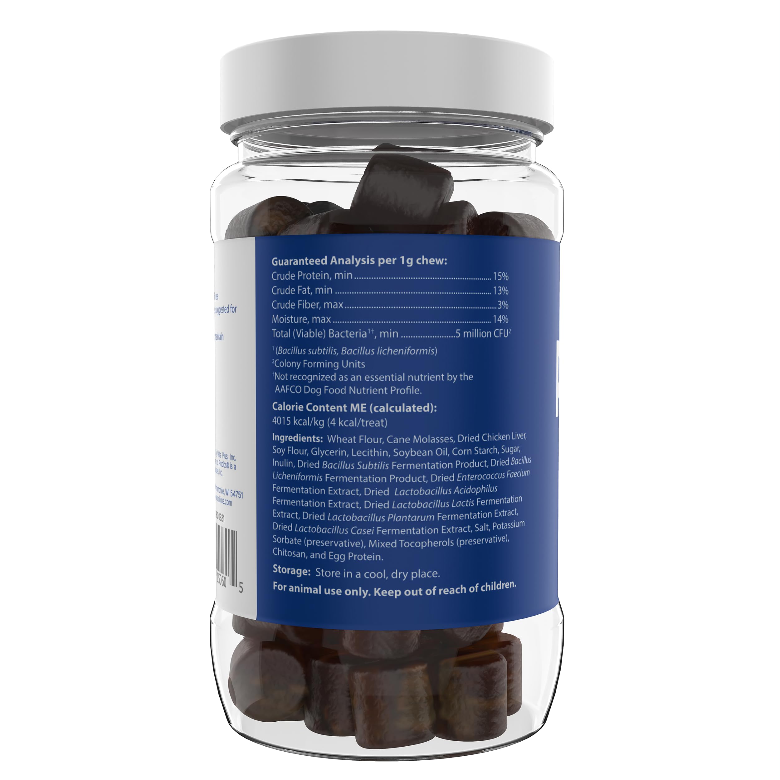 Probios Dog Soft Chews shown in travel context for stress-related tummy comfort.