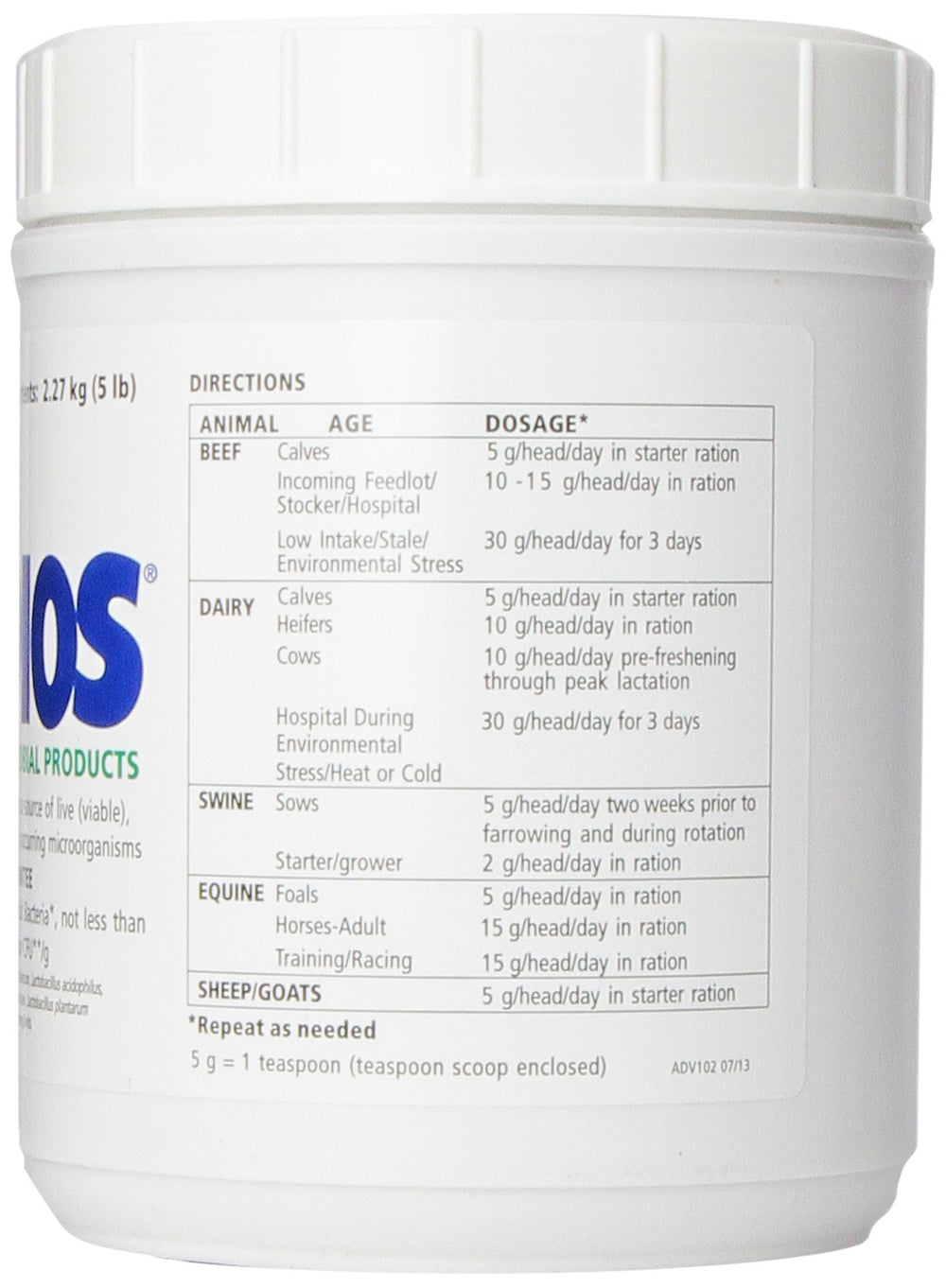 Probios Vets Plus granules being measured for daily 5 g dose