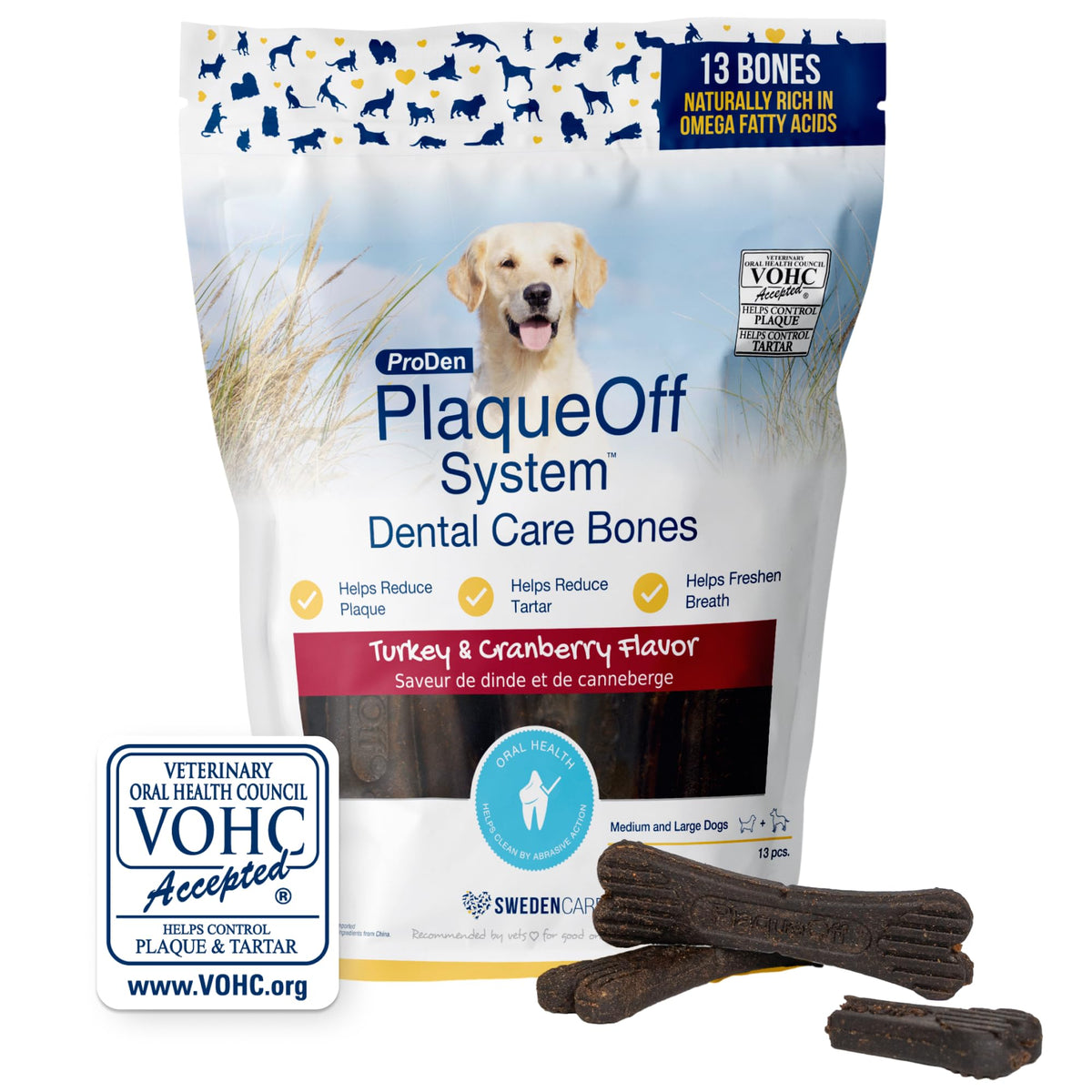 ProDen PlaqueOff Bones demonstrates dog mouthcare for fresher breath.