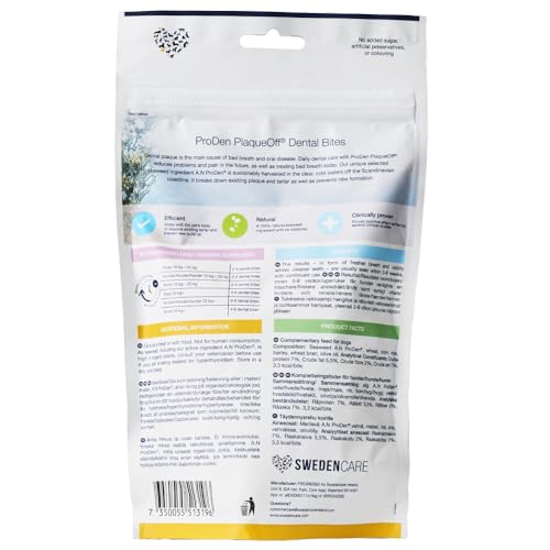 ProDen PlaqueOff dental bites closeup: easy-to-portion bites for daily routine.