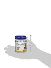 Close-up of ProDen PlaqueOff label showing the product's oral health support formula.