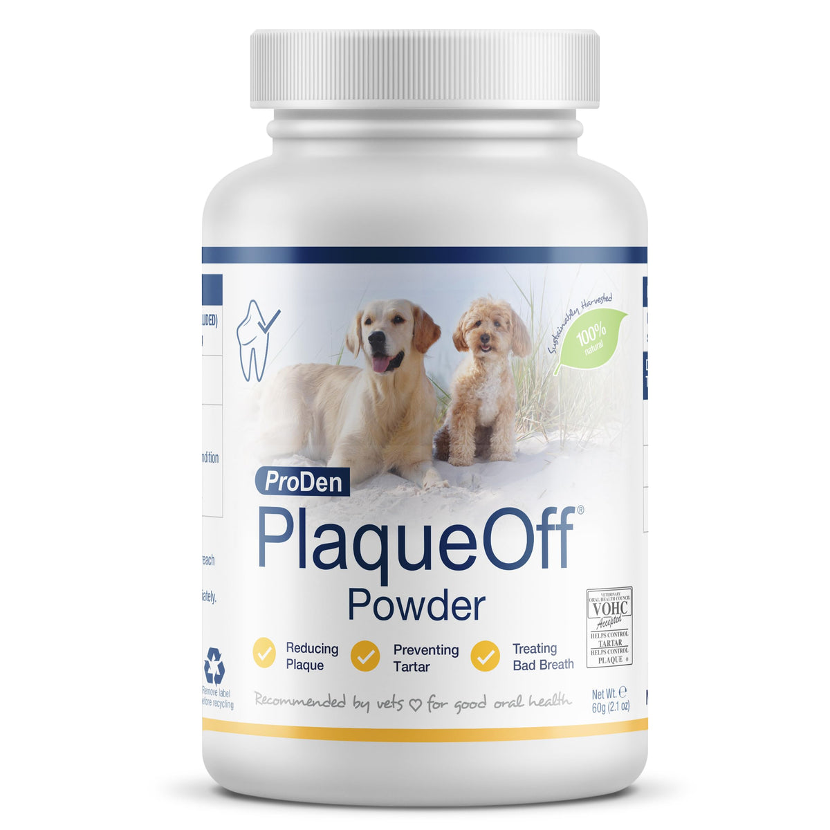 ProDen PlaqueOff powder dog-breath close-up promotes fresher dog breath