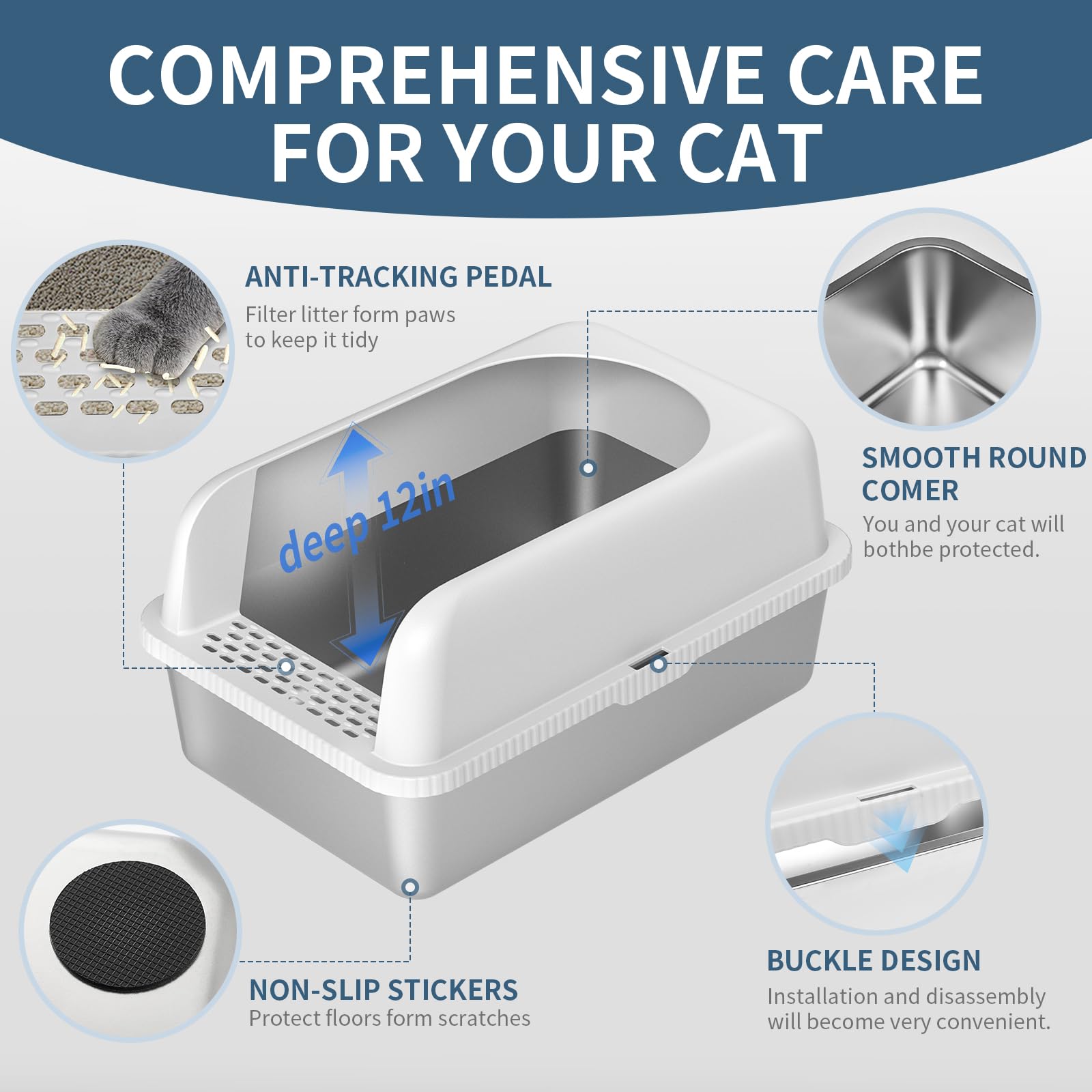 Prodigen stainless steel litter box surface is easy to wipe clean and odor resistant
