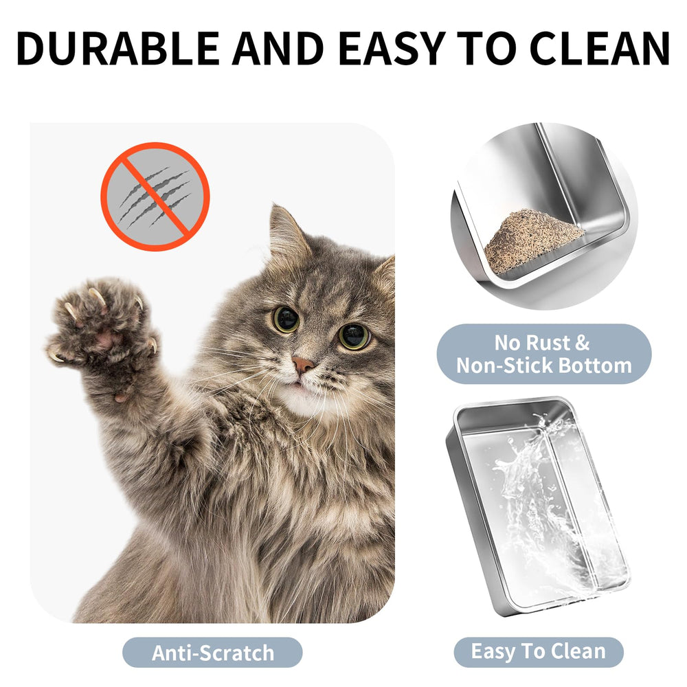 Prodigen stainless steel litter box with anti-slip base stays stable during use