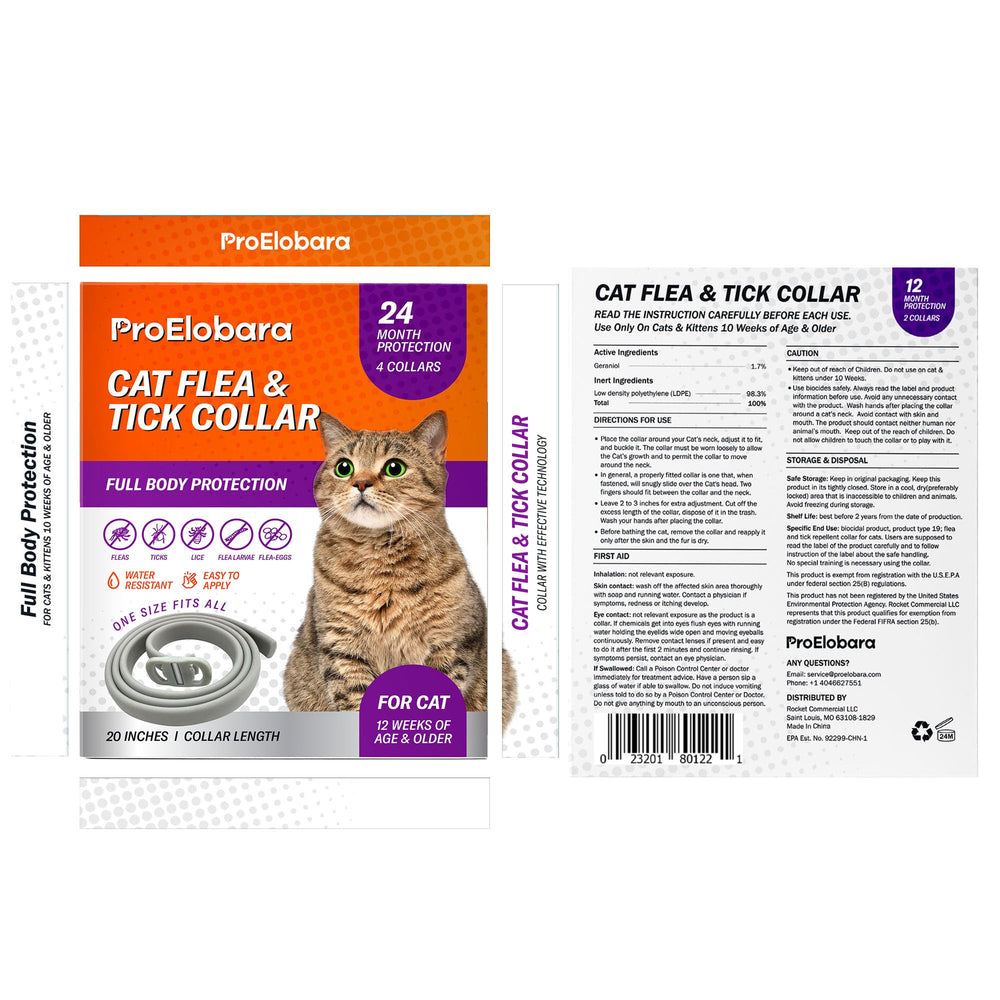 ProElobara 25-inch adjustable collar fits many cats for year-round flea control.