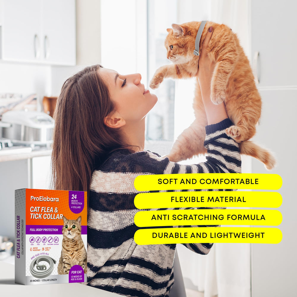 ProElobara slow-release system collar supplies continuous fleas and ticks protection.