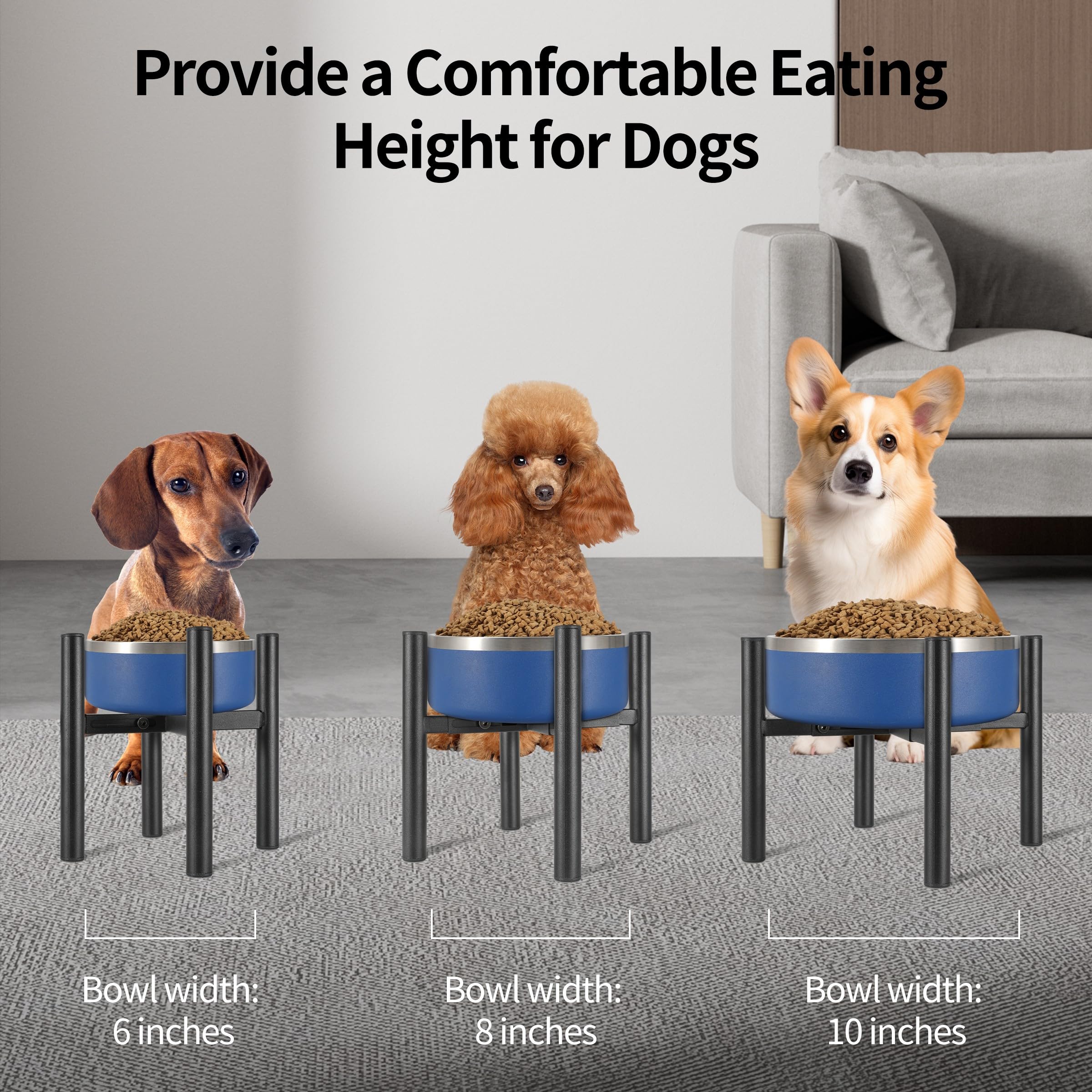 PROERR dog bowl stand with anti-slip feet prevents sliding during meals.