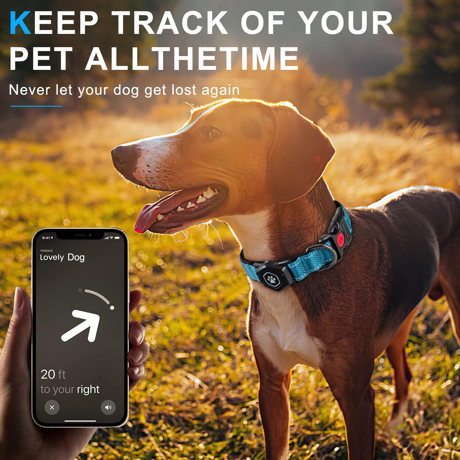PROFAVO AirTag dog collar adjustable fit for medium to large dogs