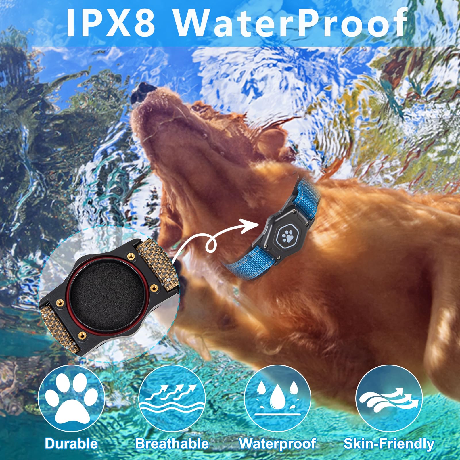 PROFAVO AirTag Dog Collar features dual safety buckle and red switch for extra security.