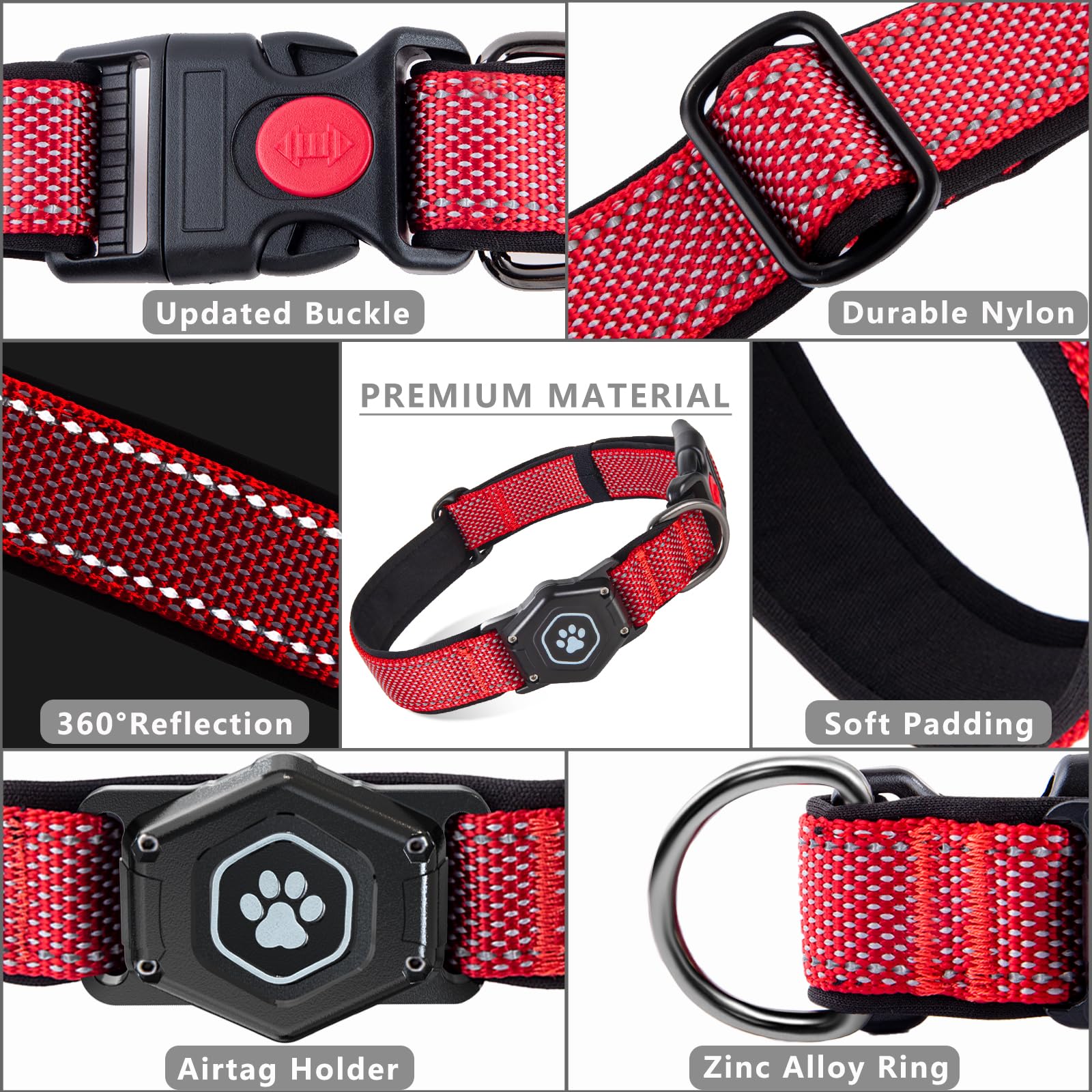 PROFAVO AirTag dog collar reflective stitching improves daytime safety