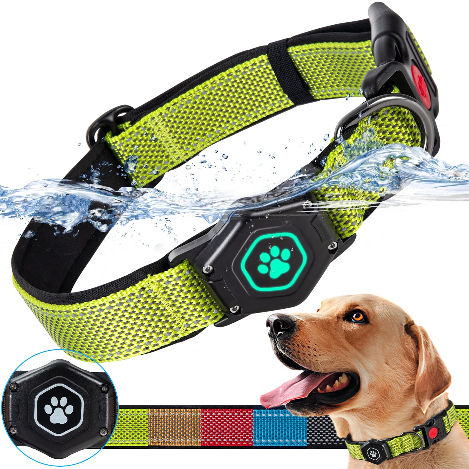 PROFAVO AirTag Dog Collar with waterproof holder keeps AirTag secure during splashes and swimming