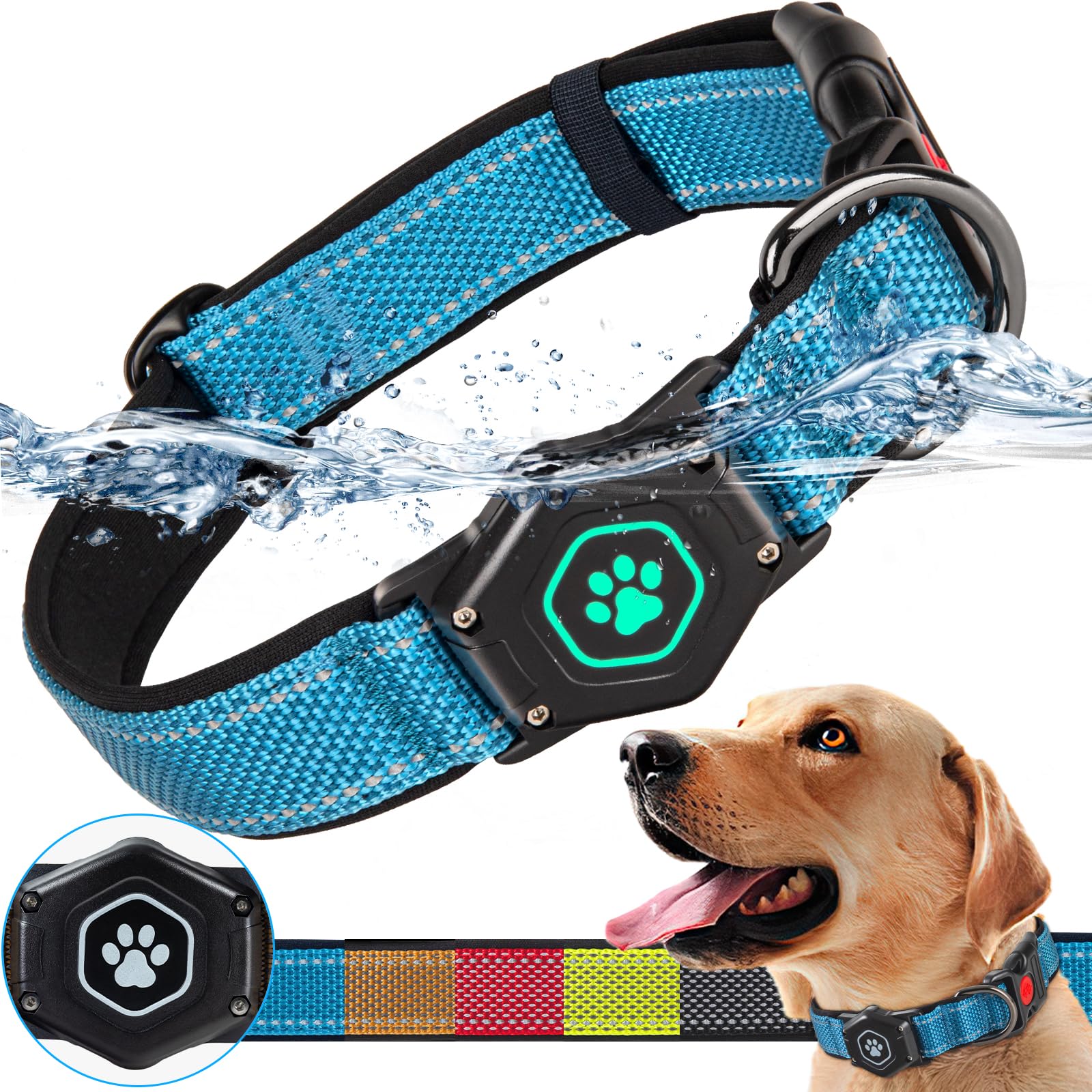 PROFAVO AirTag Dog Collar with waterproof holder keeps your AirTag protected during water play.