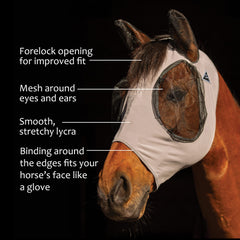 Professional's Choice Comfort Fit Fly Mask charcoal eye-mesh closeup highlights breathable mesh.