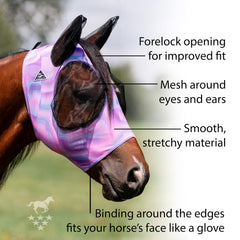 Professional's Choice Comfort-Fit Fly Mask shows forelock opening for improved fit and secure coverage.