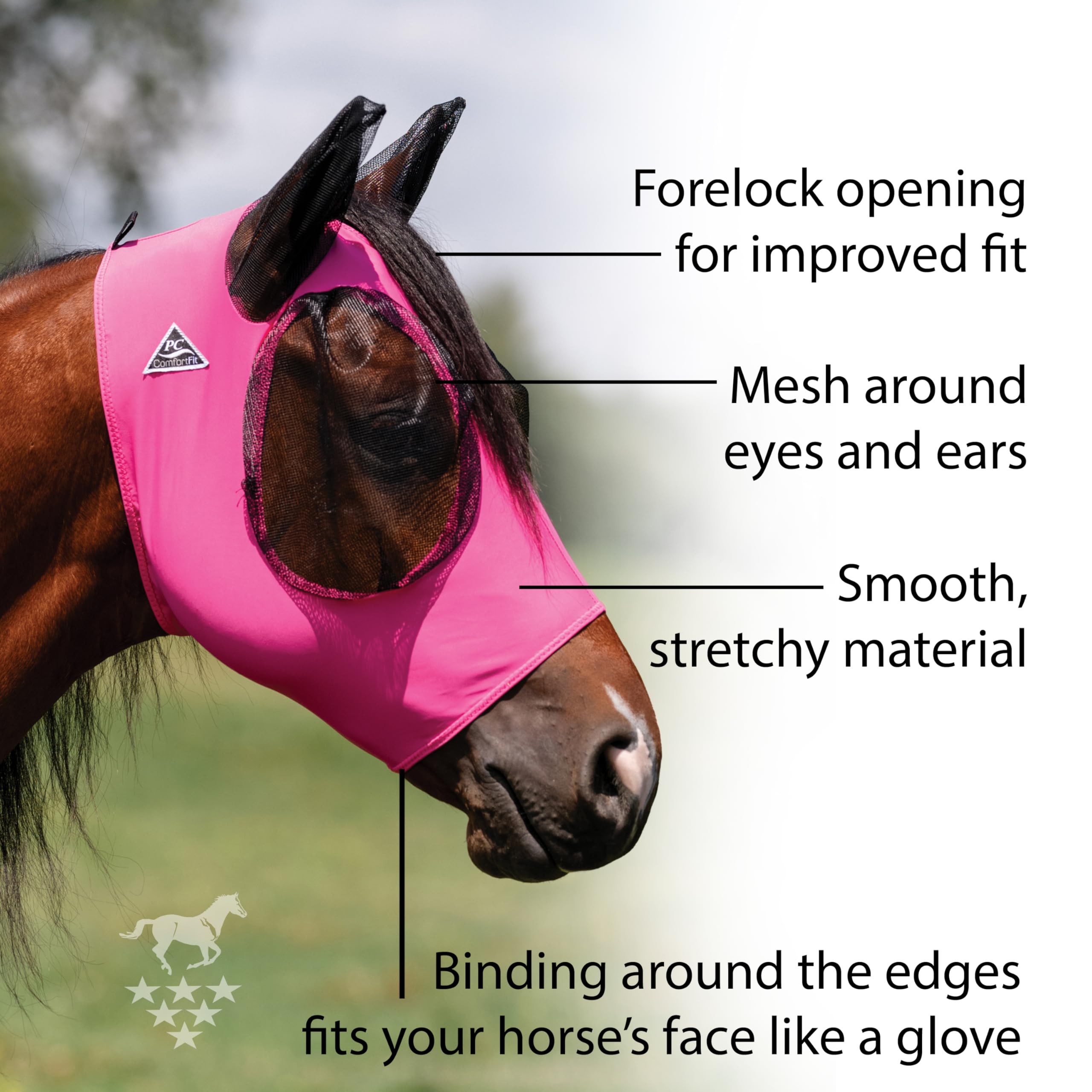 Professional's Choice Comfort Fit Fly Mask forelock-opening ensures secure, comfortable fit during grazing or transit.
