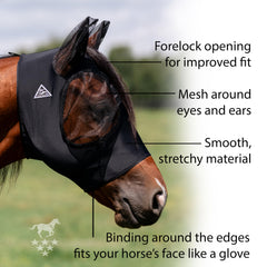 Professional's Choice Comfort-Fit Fly Mask forelock-opening supports secure fit.