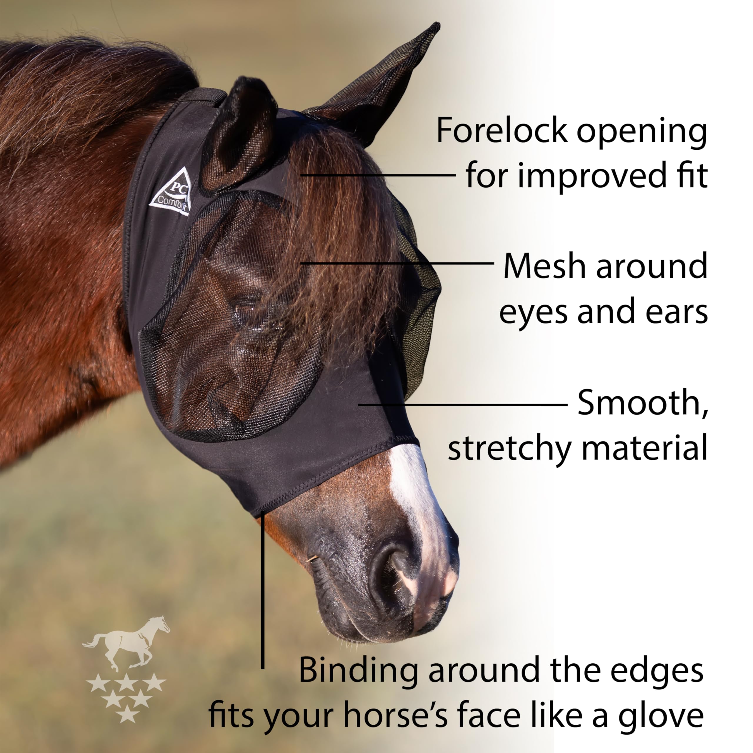 Professional's Choice Comfort-Fit Fly Mask forelock opening ensures improved fit for active ponies.