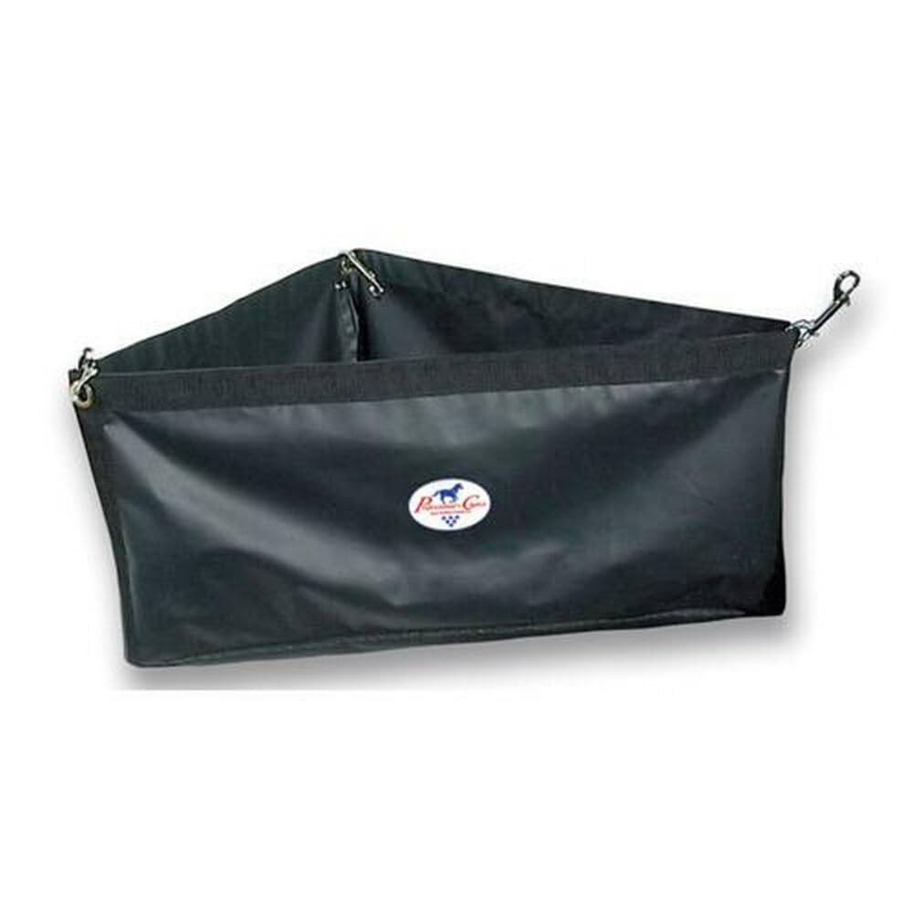 Professional's Choice corner feeder in black provides accessible, mess-reducing feed in trailers.