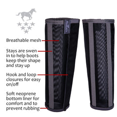 Professional's Choice Deluxe Fly Boots on horse during ride for comfort and fly protection.