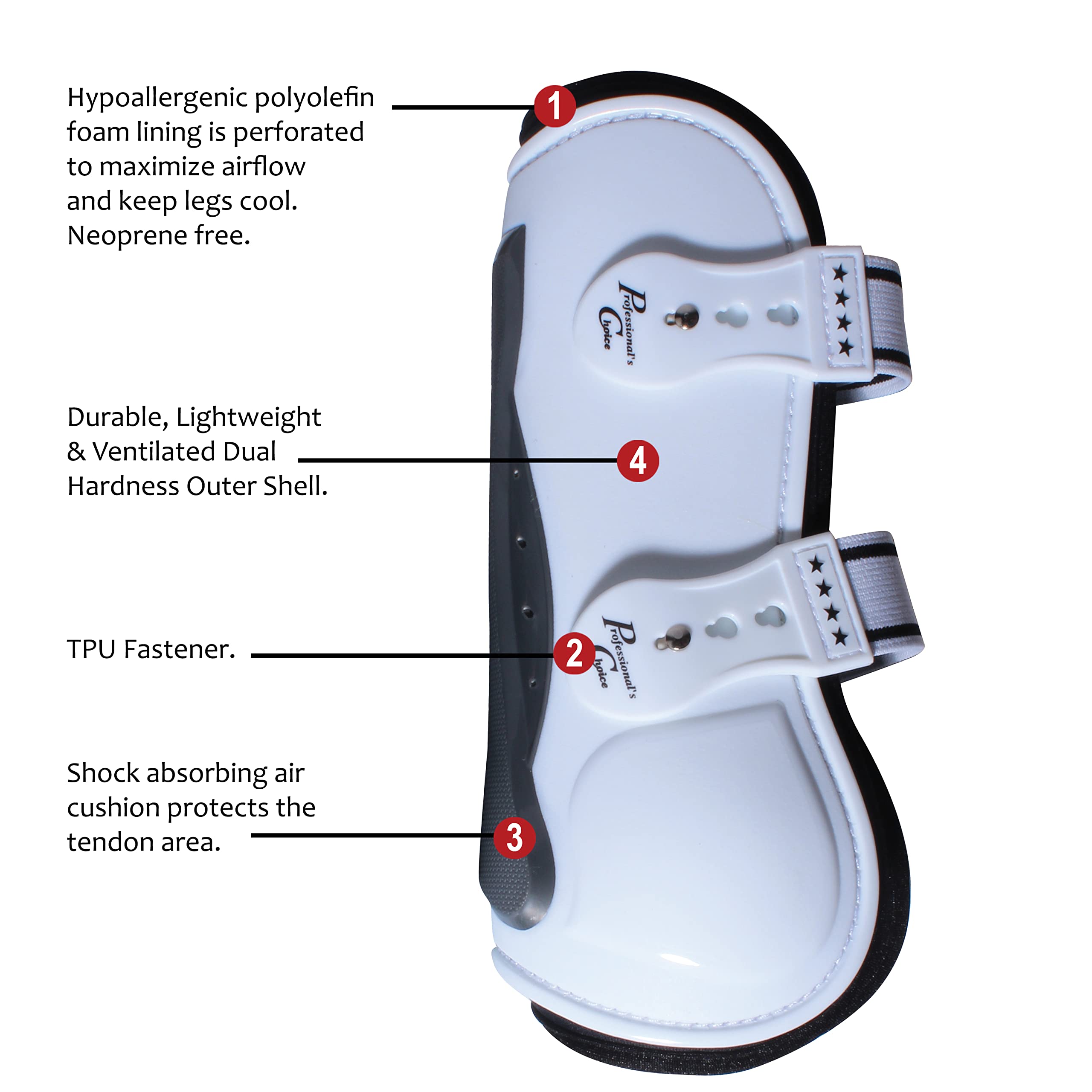 Professional's Choice Pro Performance Show Jump Boots front pair inner view emphasizing vented lining for cool legs.