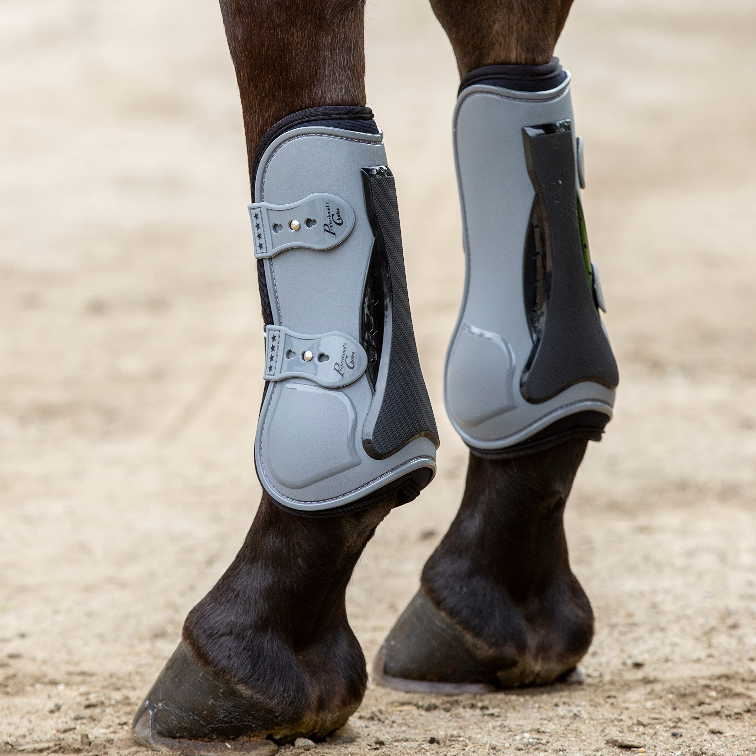 Professional's Choice Pro Performance Show Jump Boots TPU-fastener charcoal close-up demonstrates adjustable fit