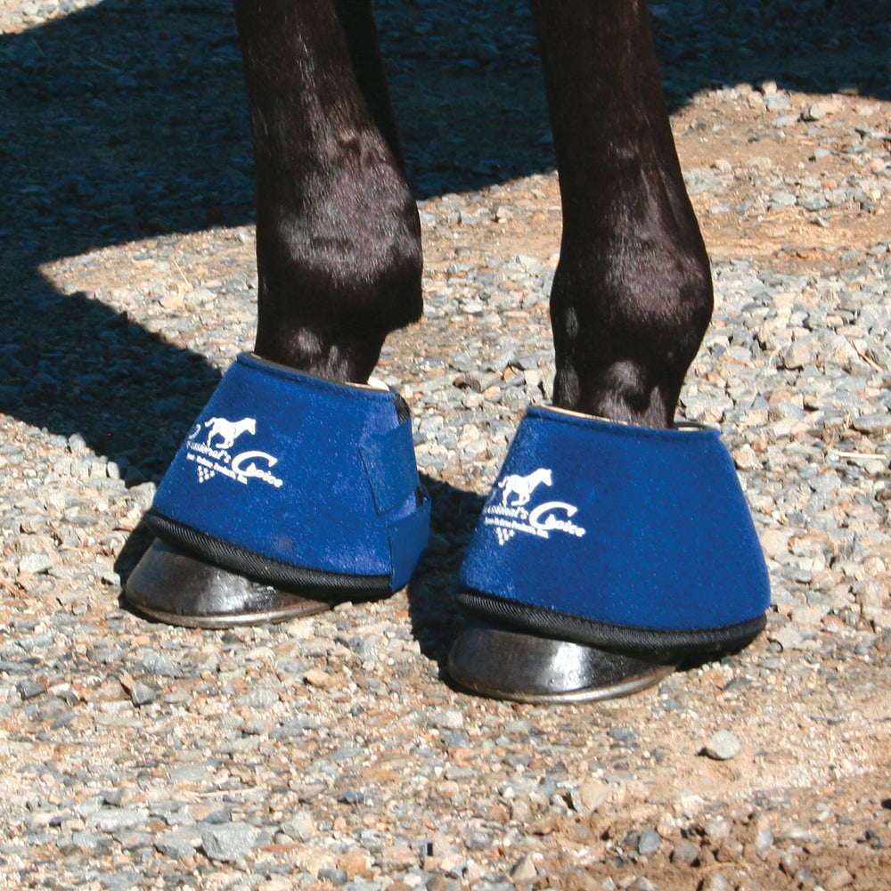 Professional's Choice Quick-Wrap Bell Boots closeup shows nylon-lined neoprene and secure two-hook fasteners.
