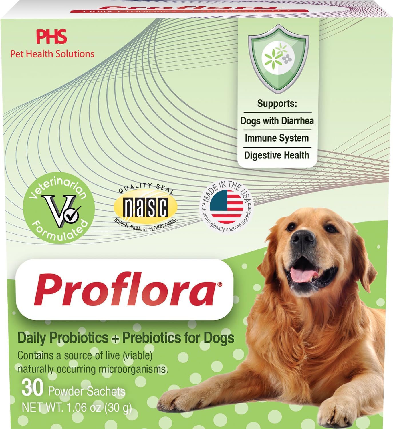 Proflora dog probiotic powder tub for gut health