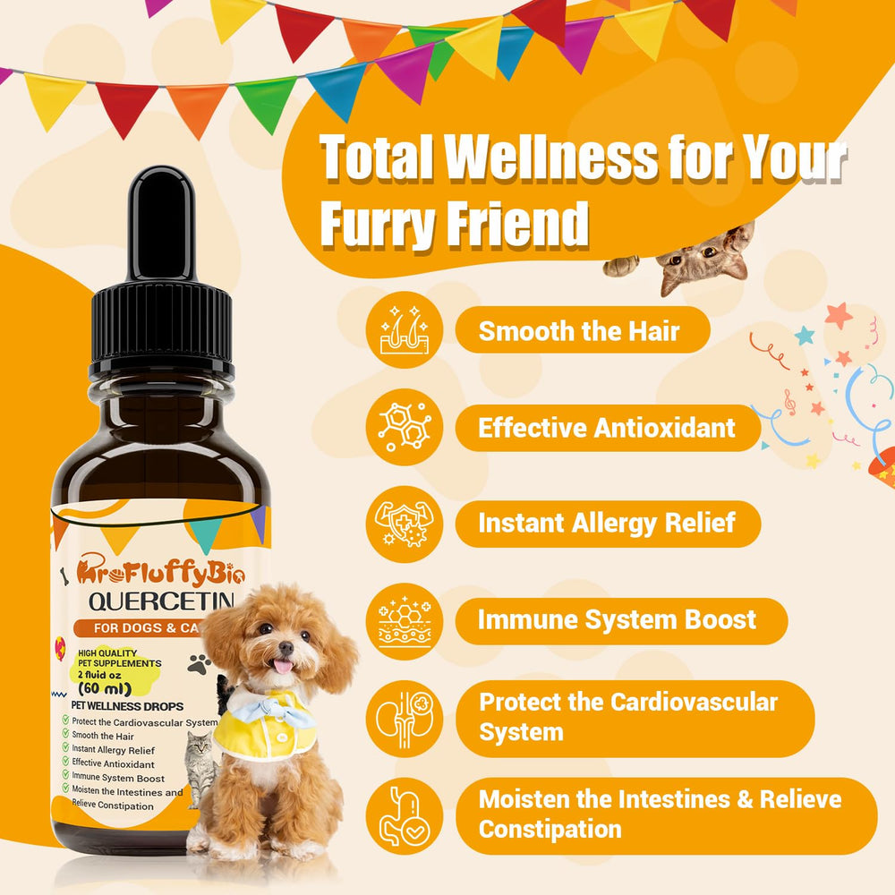 ProFluffyBio Quercetin for Dogs ingredients label highlights natural herbal blend.