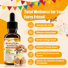 ProFluffyBio Quercetin for Dogs ingredients label highlights natural herbal blend.