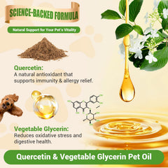 ProFluffyBio Quercetin for Dogs dropper illustrates simple daily dosing at home.