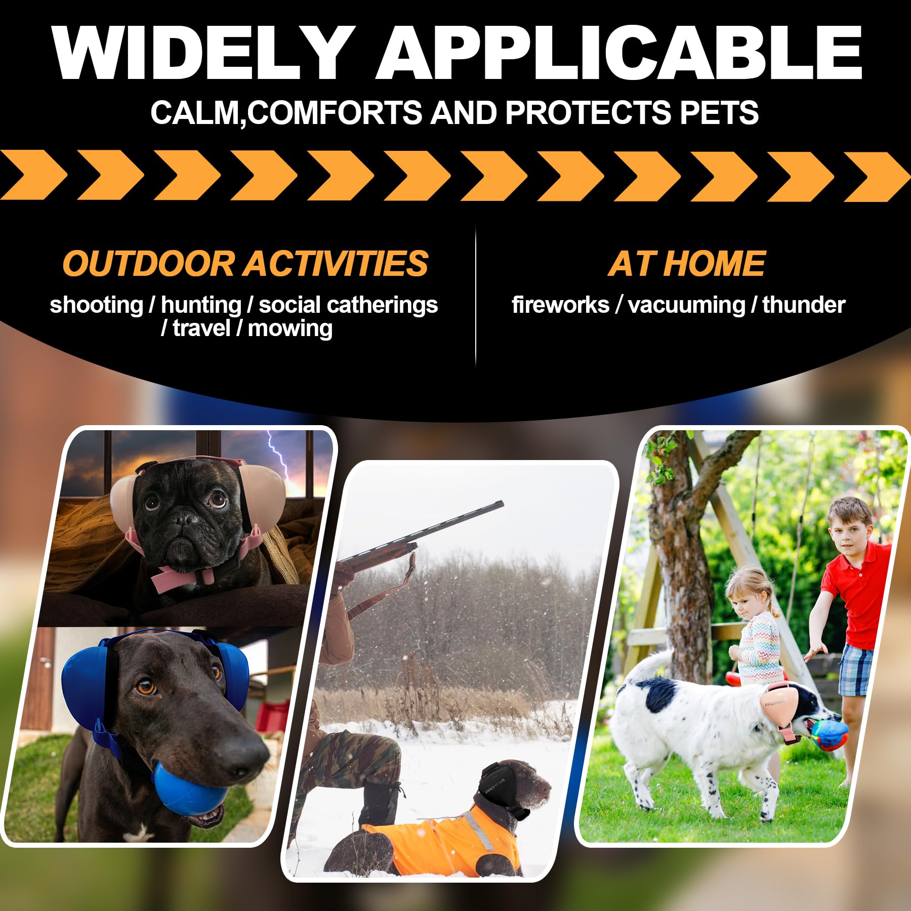 PROHEAR dog ear muffs black on dog closed-ear design for quiet travels