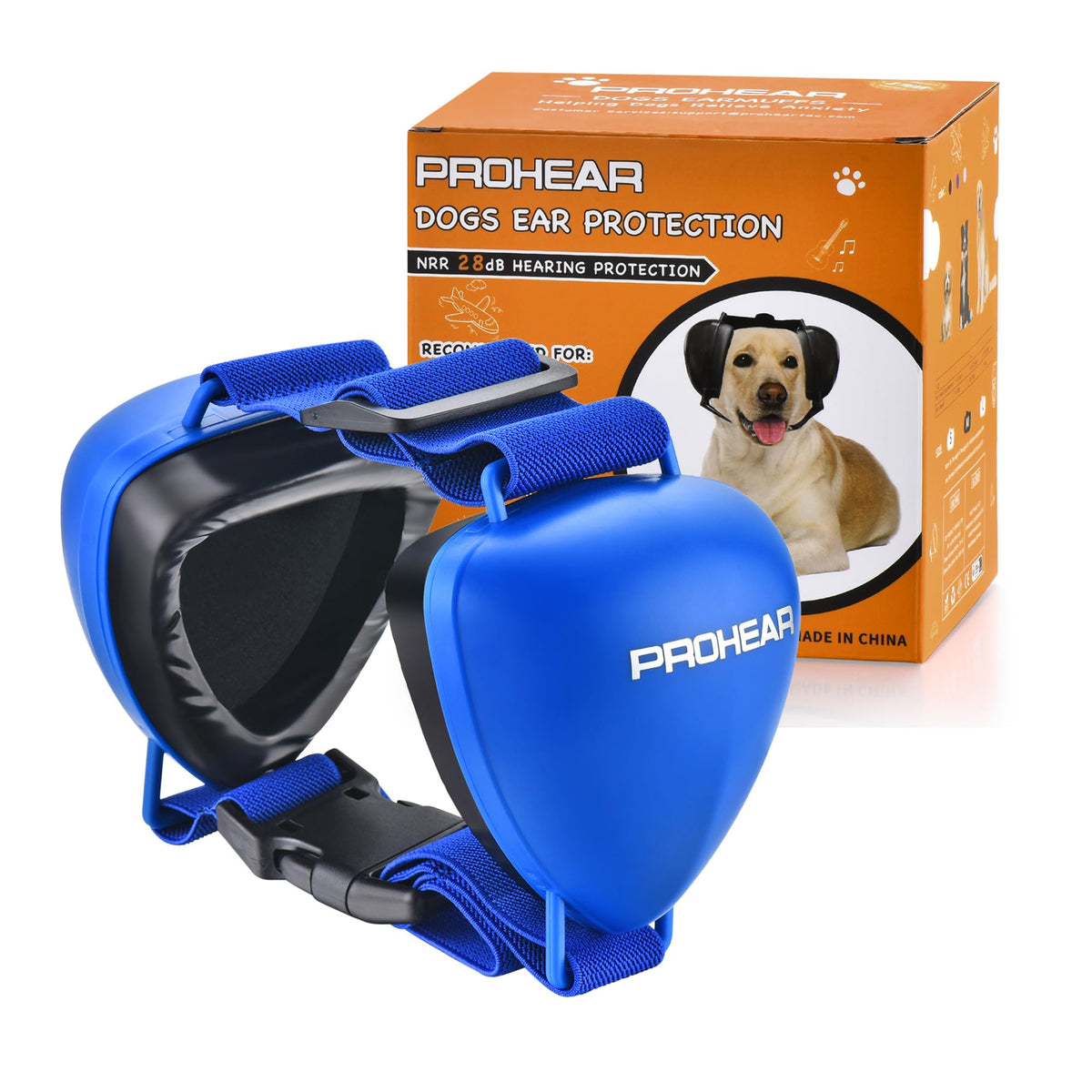 PROHEAR Ungrade GEL Pads earmuffs blue offer comfortable fit for dogs in noisy environments.