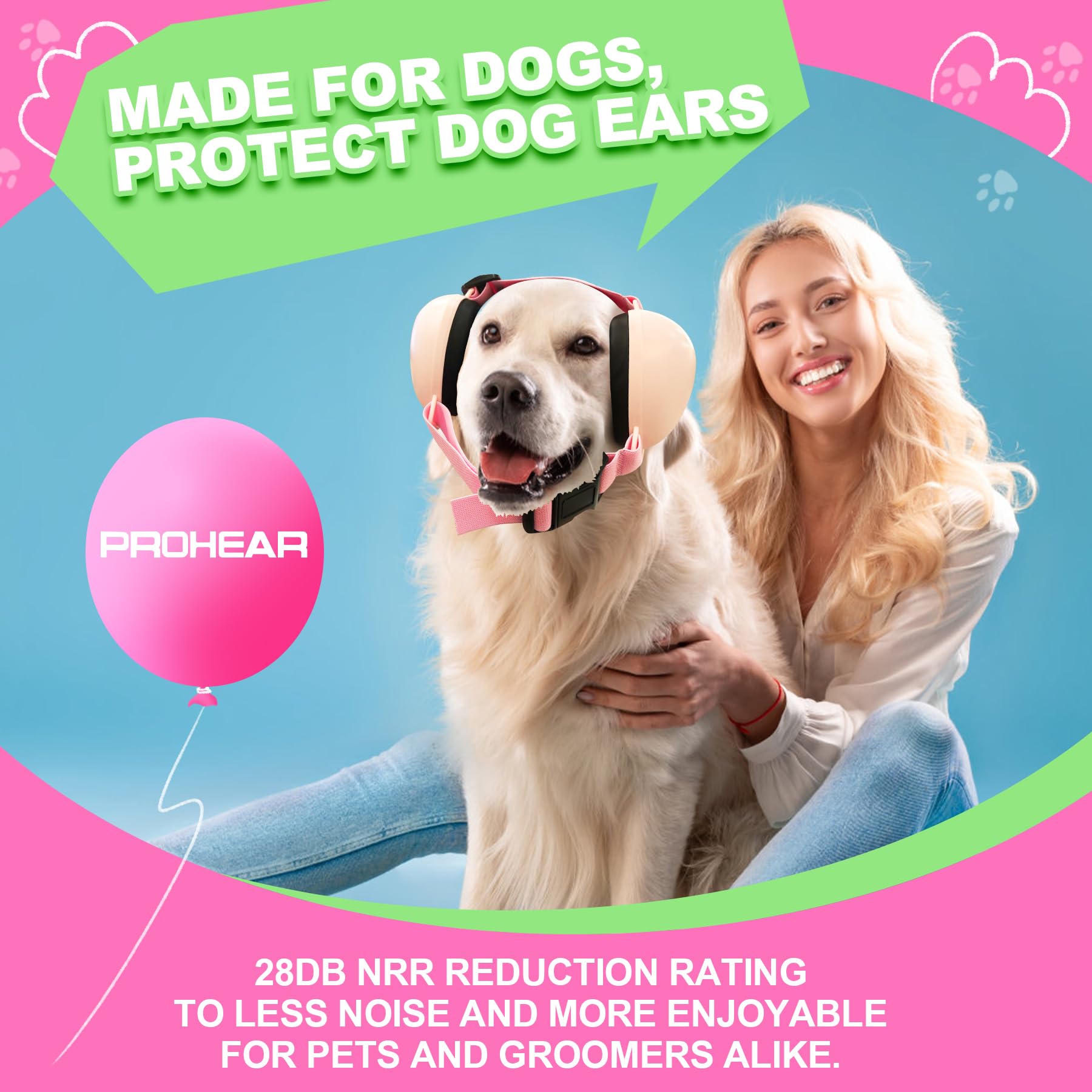 PROHEAR earmuffs fully cover dog's ears for effective protection