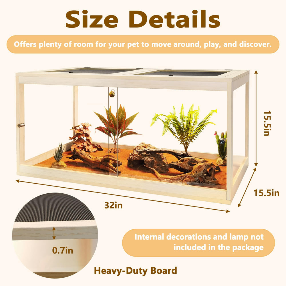 PROLEE 32-inch terrarium with metal mesh roof for ventilation and lamp placement.