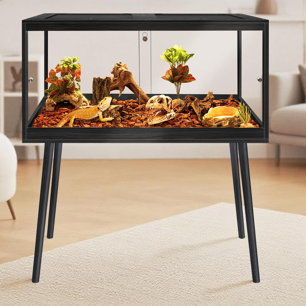 PROLEE 32x16x16 black tank viewed from side showing compact footprint and interior space