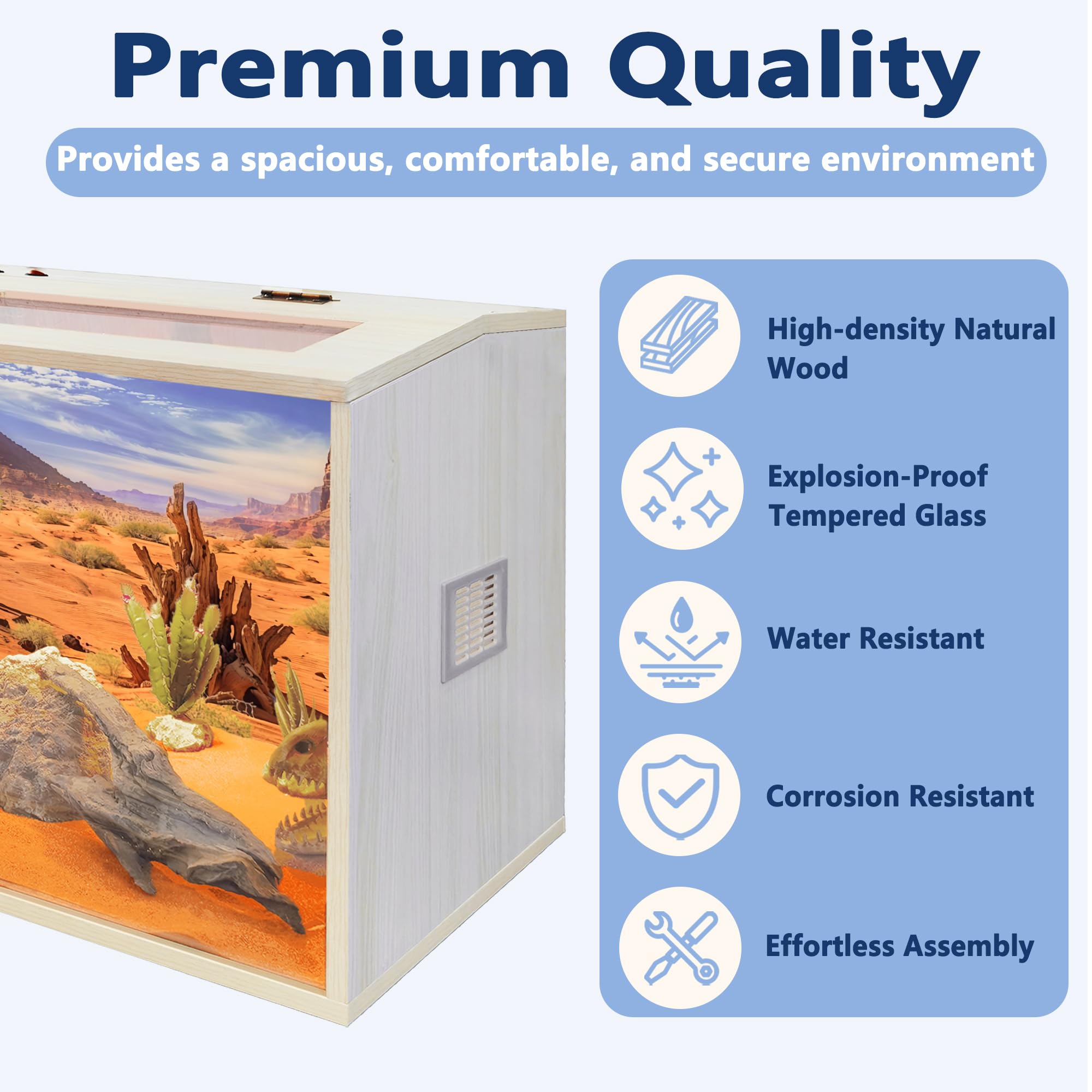 PROLEE 34-gallon enclosure size suits bearded dragons and similar reptiles.