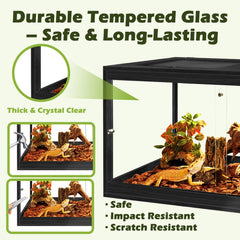 PROLEE 360° tempered glass viewing for full observation of reptile activity.