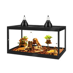 PROLEE Bearded Dragon Tank 60 Gallon with metal mesh roof for ventilation and lamp placement.