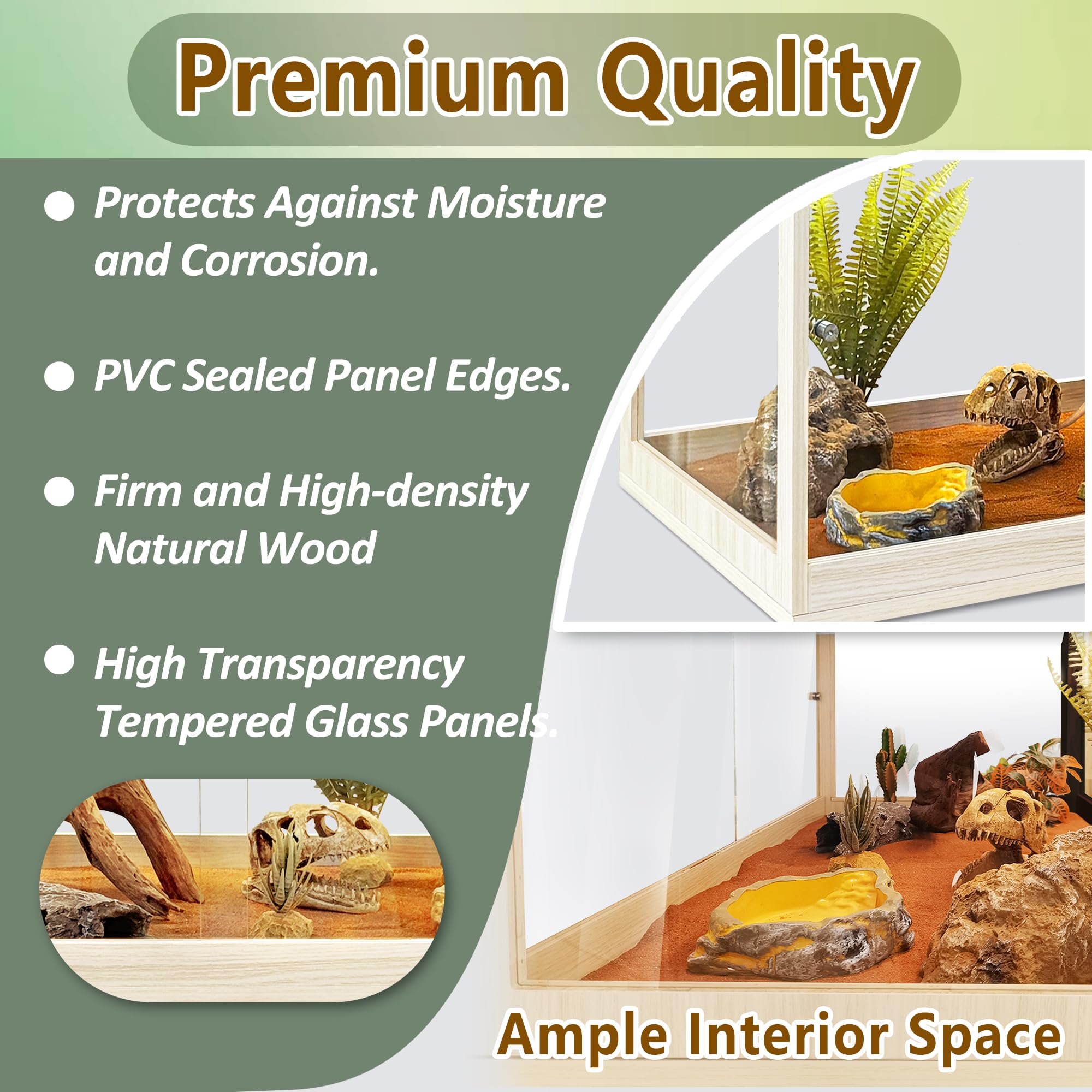 PROLEE Bearded Dragon Tank acrylic bottom liner simplifies mess cleanup.