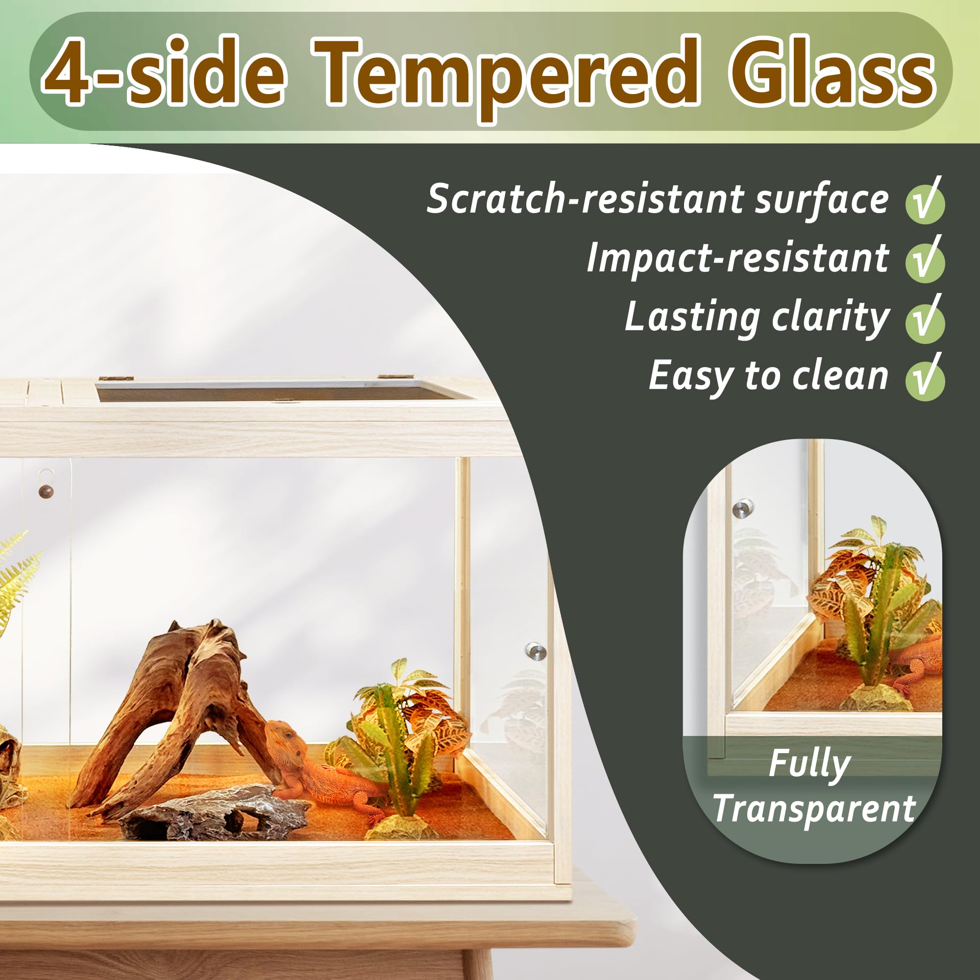 PROLEE Bearded Dragon Tank mesh-roof top enables ventilation and lamp mounting.