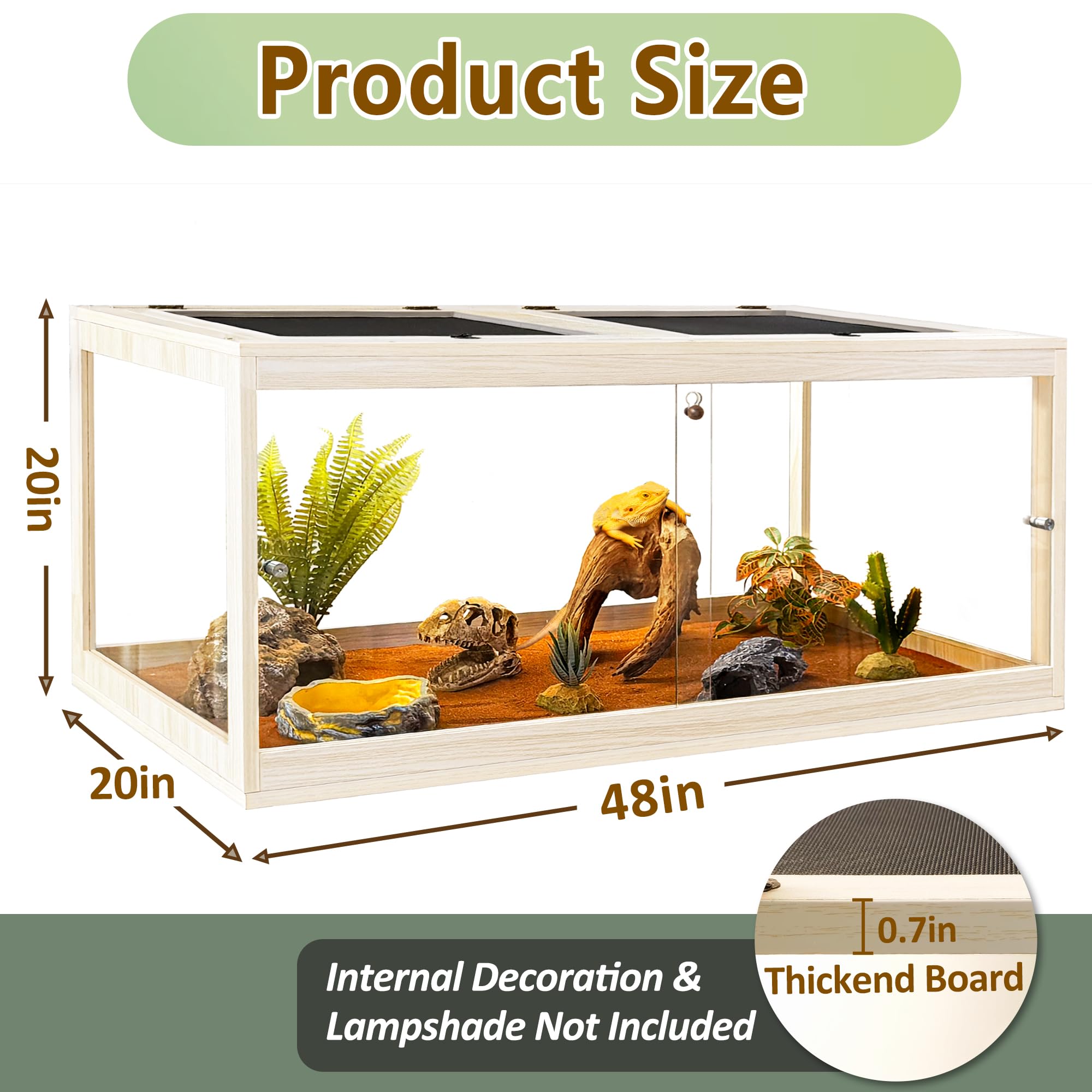 PROLEE Bearded Dragon Tank 81G side view shows durable anti-scratch glass.