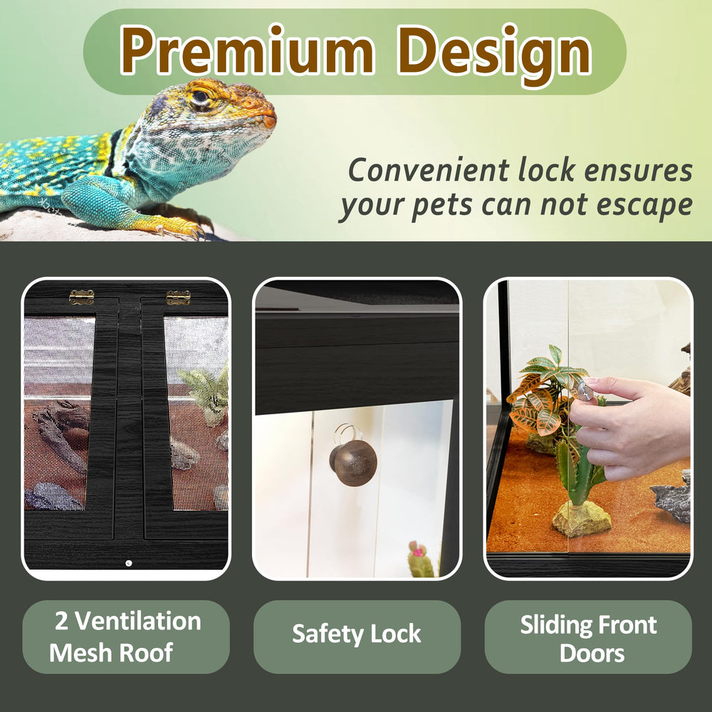 PROLEE Bearded Dragon Tank front sliding doors with secure access