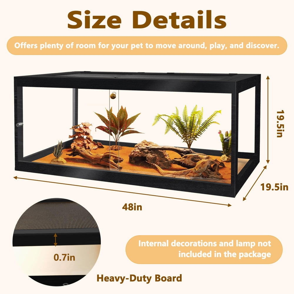PROLEE Bearded Dragon Tank shows durable wood and clear acrylic construction for longevity.