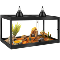 PROLEE Bearded Dragon Tank front view shows clear tempered glass for easy viewing