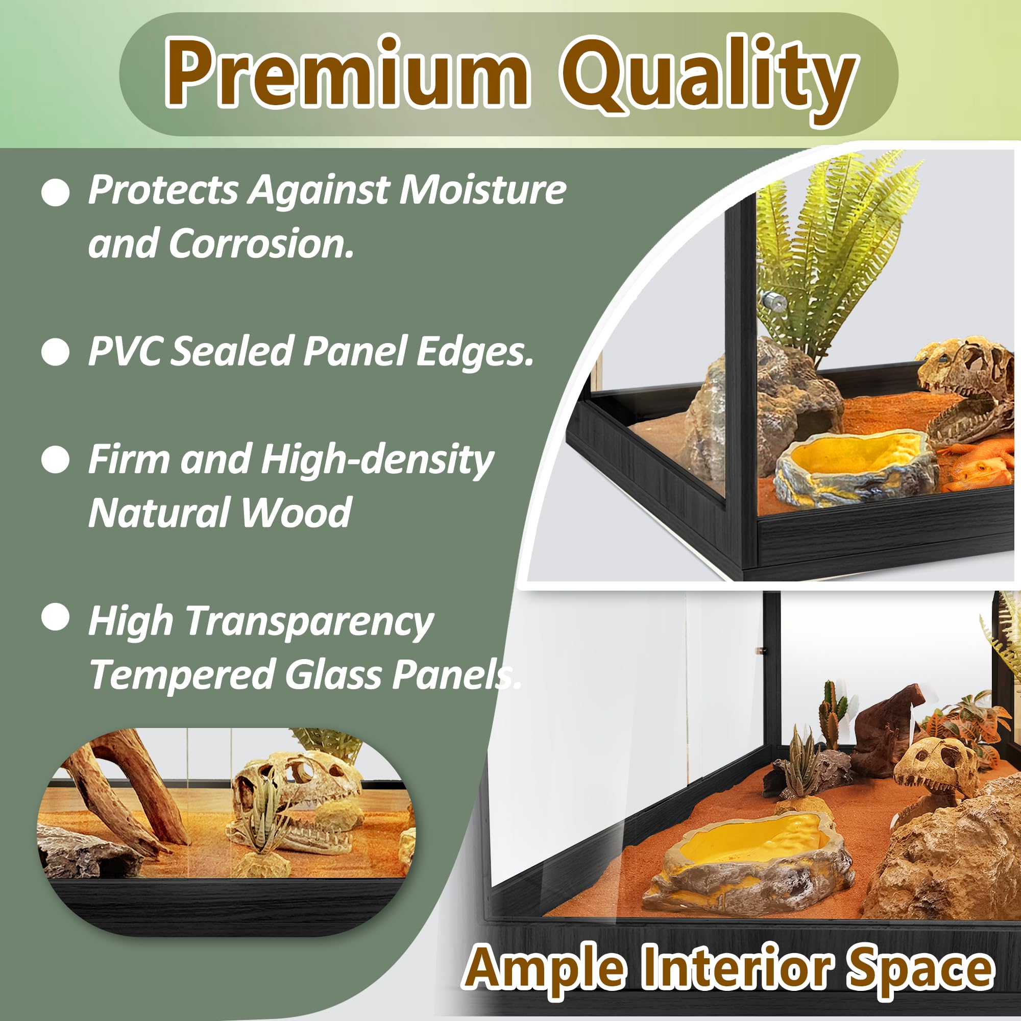PROLEE Bearded Dragon Tank interior offers spacious basking and hiding space