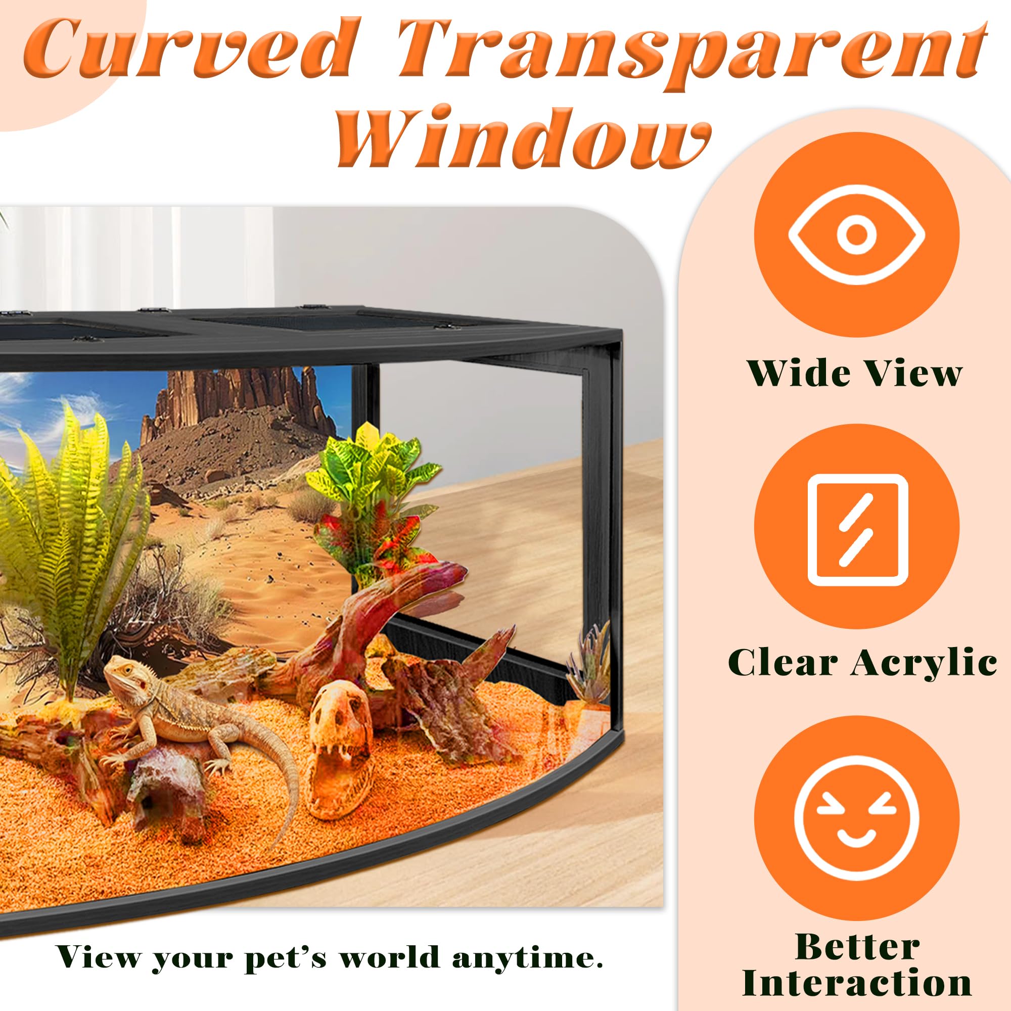 PROLEE Bearded Dragon Tank lockable door adds security during feeding and cleaning.