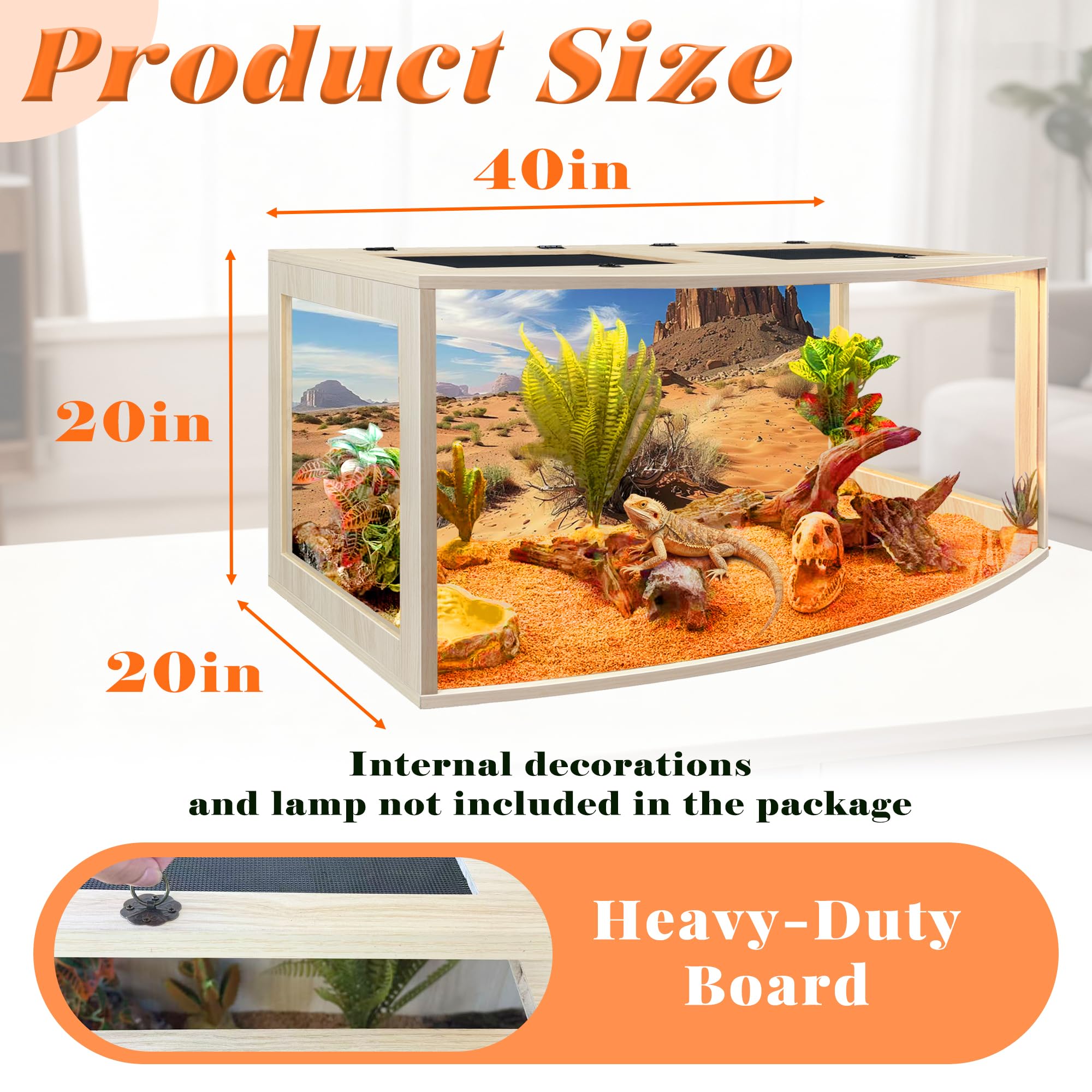 PROLEE Bearded Dragon Tank metal mesh top provides ventilation for safe heat placement