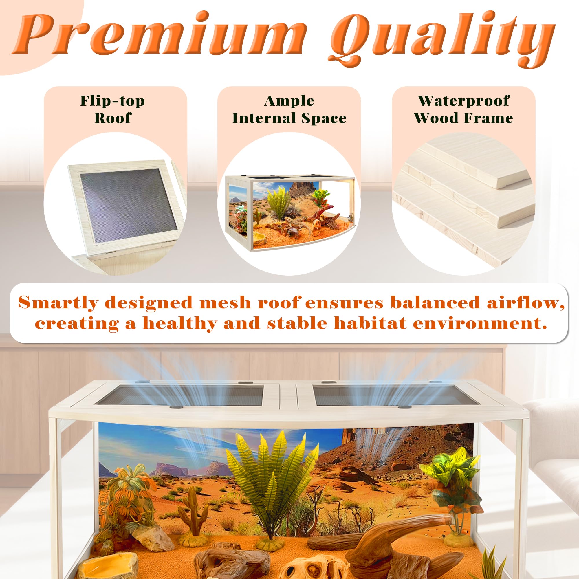 PROLEE Bearded Dragon Tank oak finish complements home decor and durability